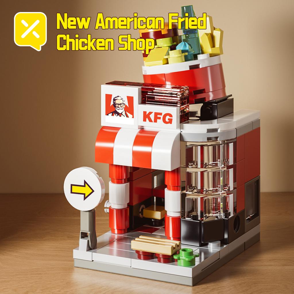 DIY Store Building Blocks Model Fast Food Restaurant Coffee Shop Puzzle Assembled Children's Educational Toys Birthday Gifts