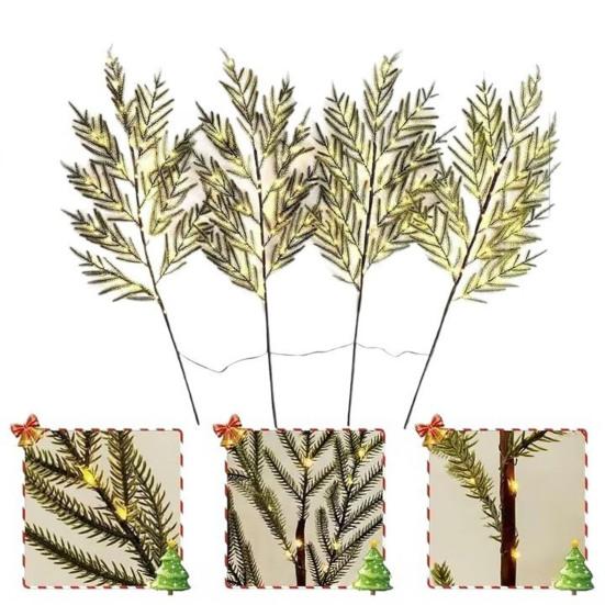 Yousheng Lighted Christmas Norfolk Pine Branches Battery Operated Pre-Lit Pine Stems Artificial Pines Needles Branches for DIY Wreaths Vase Indoor