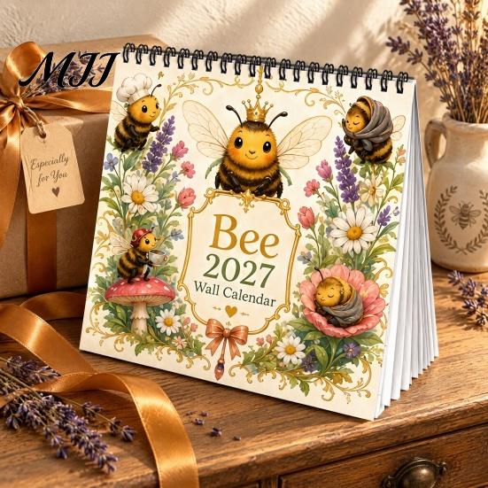 Bee Themed Desk Calendar 2027 Desktop Calendar, Spiral Binding And Thickened Professional Time Management Tool Paper Planner, Decorative Monthly