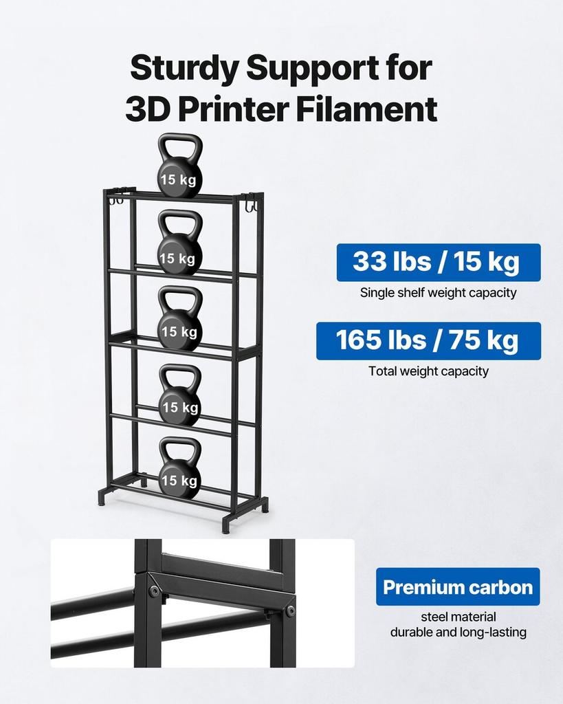 3D Printer Filament Storage Rack, 5 Tier Heavy Duty Storage Shelves for 3D Printing Filaments, Filament Spool Holders Racks for 3D Printing Studio,