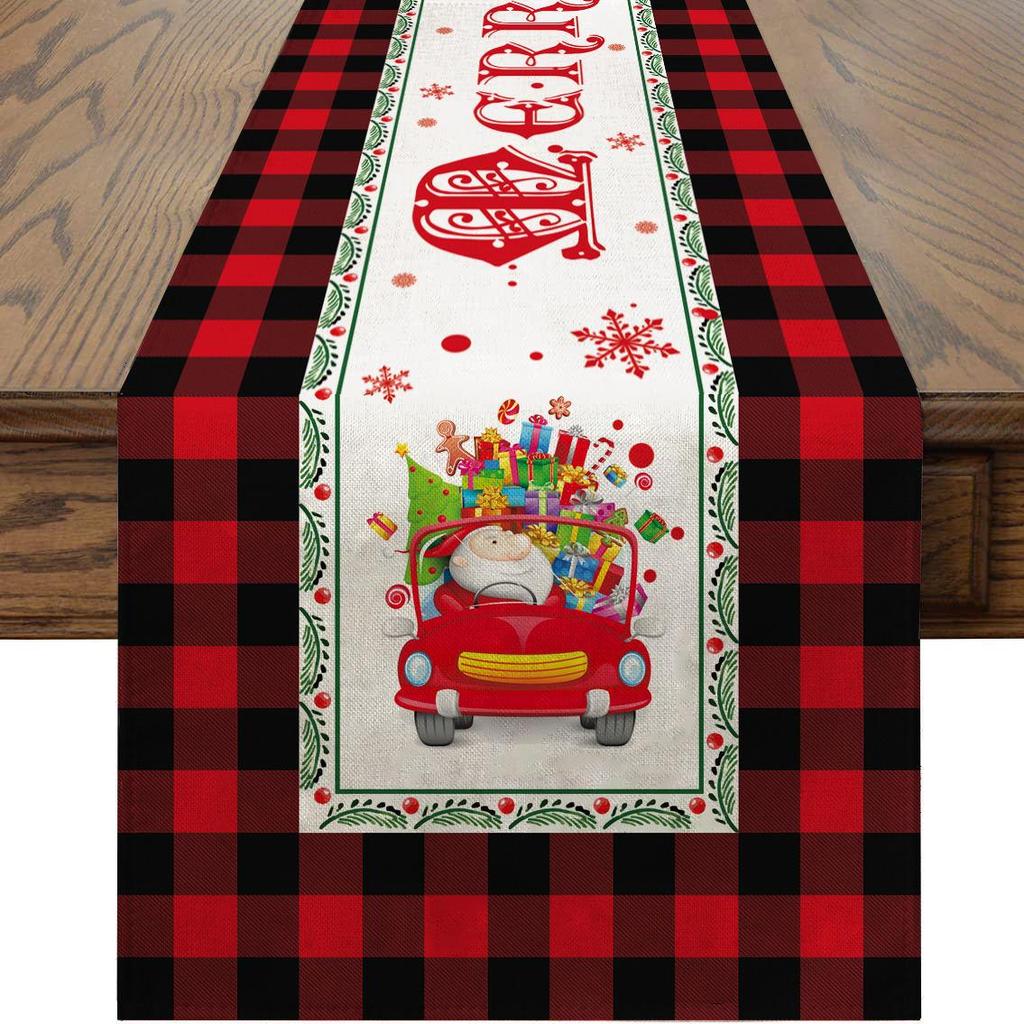 Cross-Border Christmas Linen-Textured Table Runner - Long Rectangular Holiday Dining Decoration