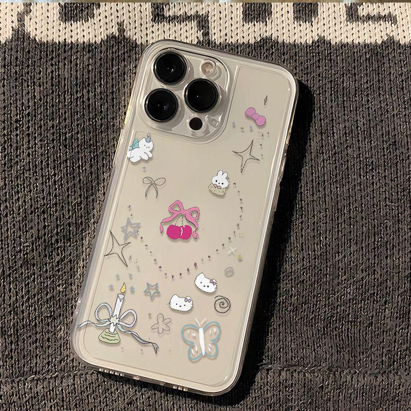 Butterfly Cherry Cartoon Soft Shell Case for iPhone 13 14 15 16 Pro Max