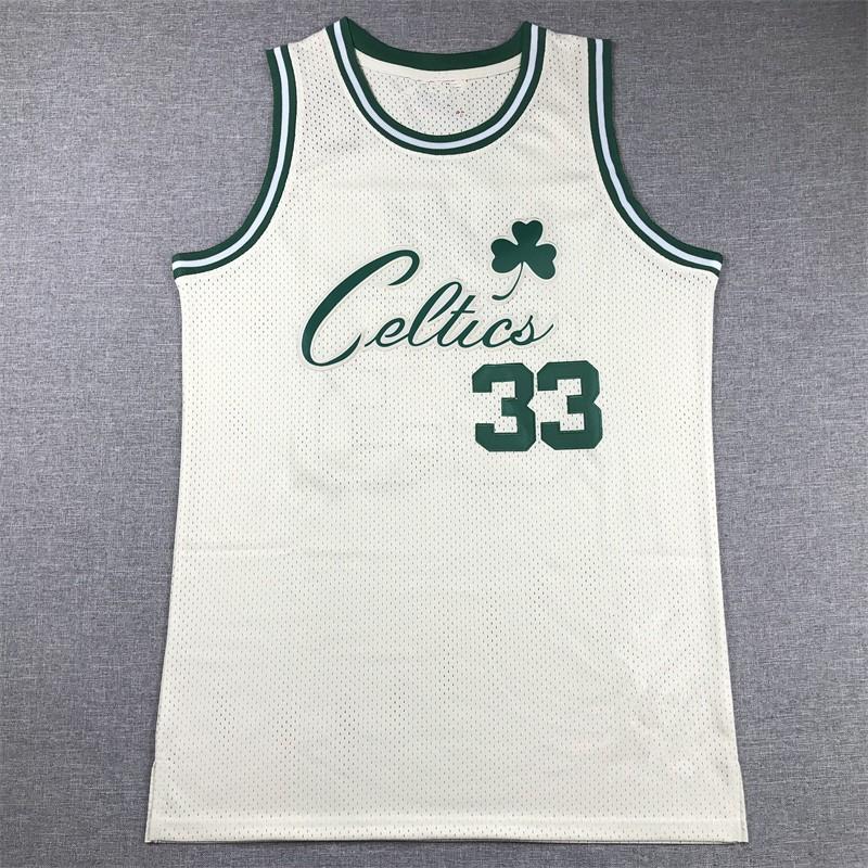 Vintage Boston Celtics 33 Larry Bird Cream White Embroidered Basketball Jersey Men Women