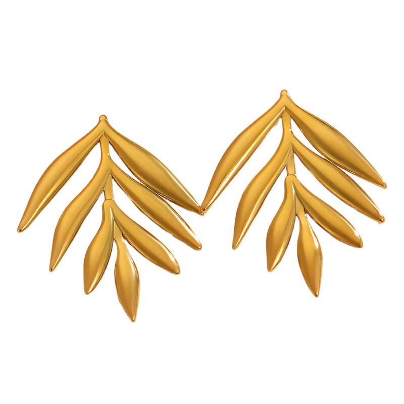 Stainless Steel Creative Leaves Dangle Earrings for Women Lady Temperament Waterproof Stud Earrings Holiday Jewelry Accessories