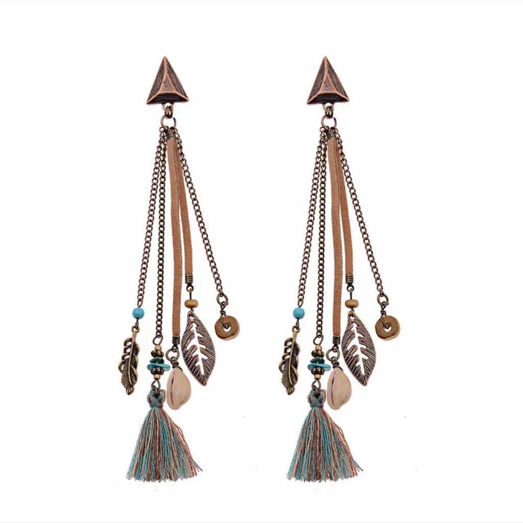Bohemian Turquoise Owl Dream Catcher Tassel Earrings for Women