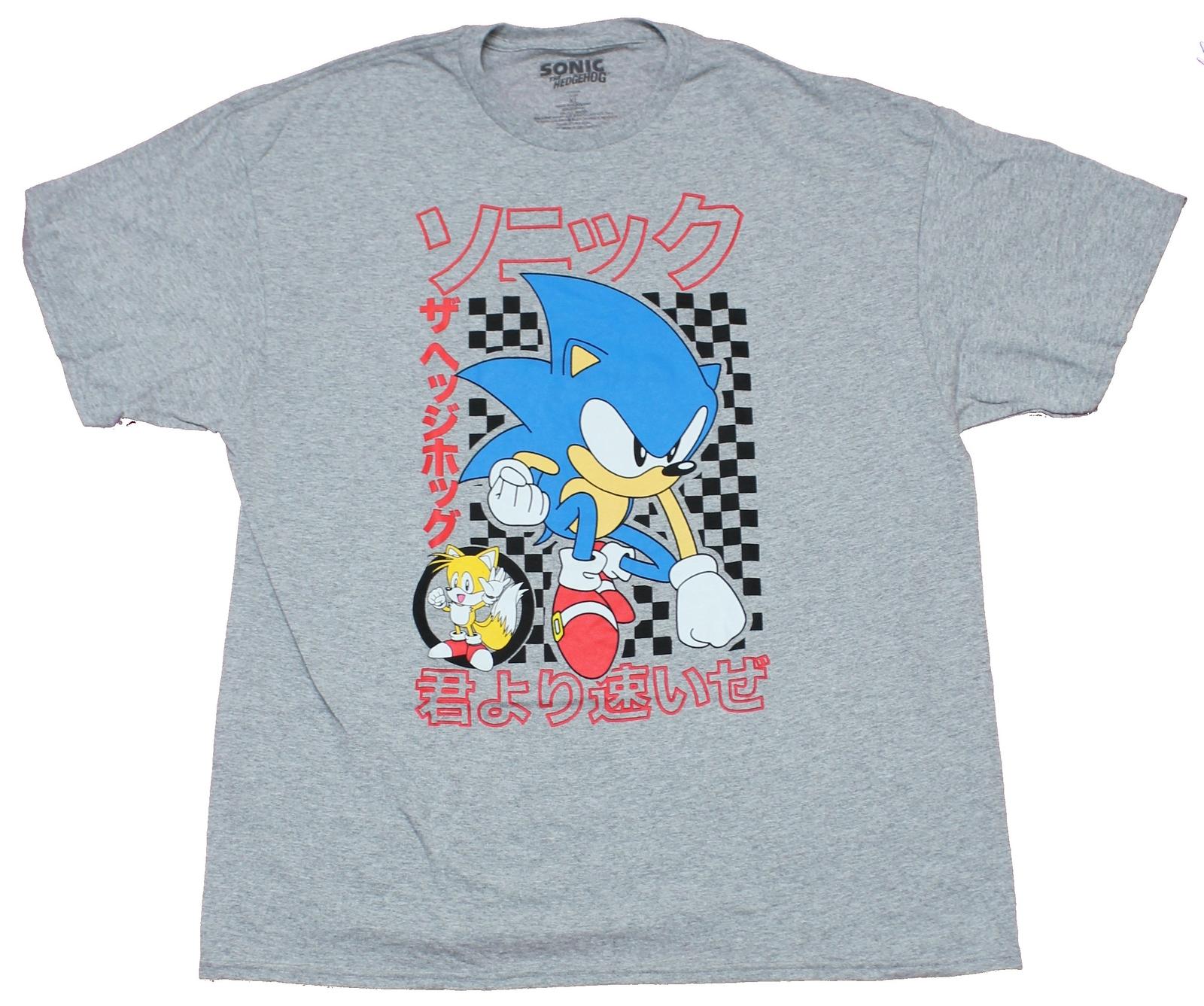 Sonic the Hedgehog Adult New T-Shirt - Checkered Board Kanji Pic XXL