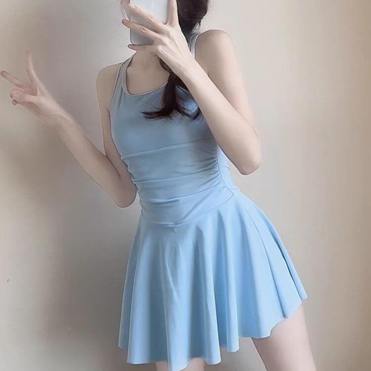 Costume da bagno intero a gonna di alta gamma conservativo da donna - Snellente e coprente