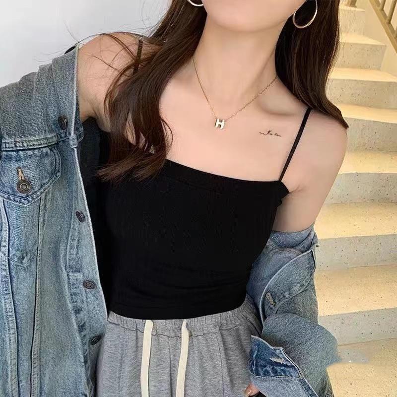 Summer New Design Sense of Color Contrast Stripes Thin Inside To Wear Outside Sexy Spice Girls All Strap Vest Women