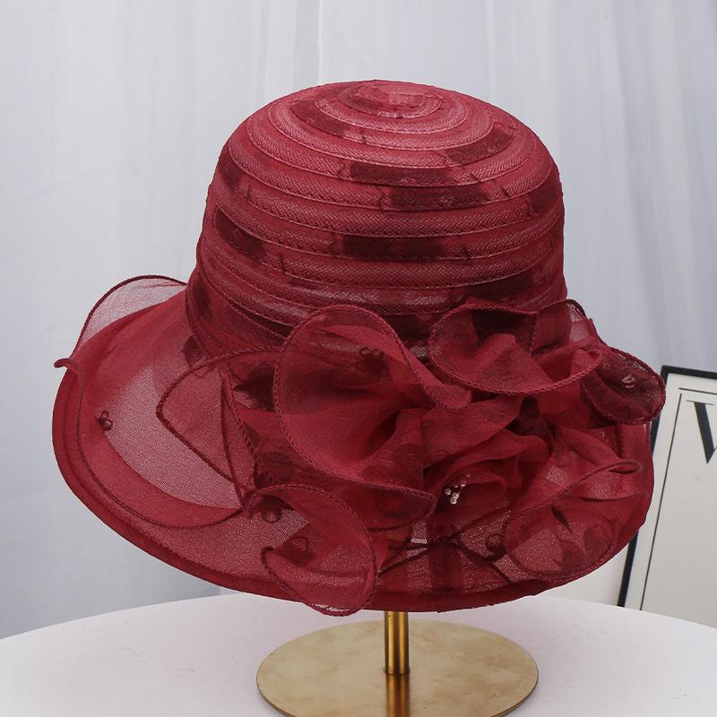 Dámský organzový síťovaný klobouk s květinovou ozdobou, vícevrstvý, francouzský elegantní, 3D květinová dekorace, síťovaný klobouk pro zvláštní příležitosti