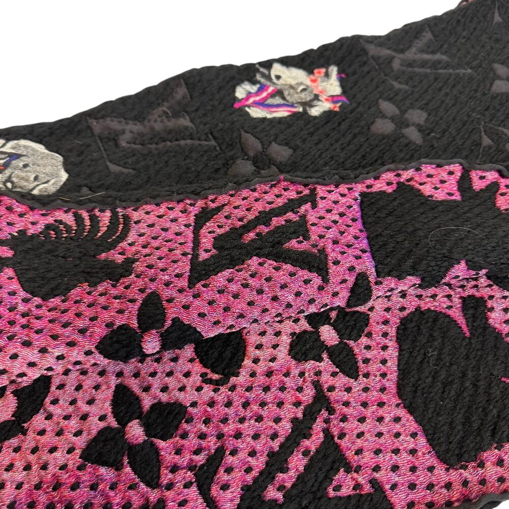 LOUIS VUITTON M71578 Escalp Logo Mania wool Super Station Scarf black wool Women Used