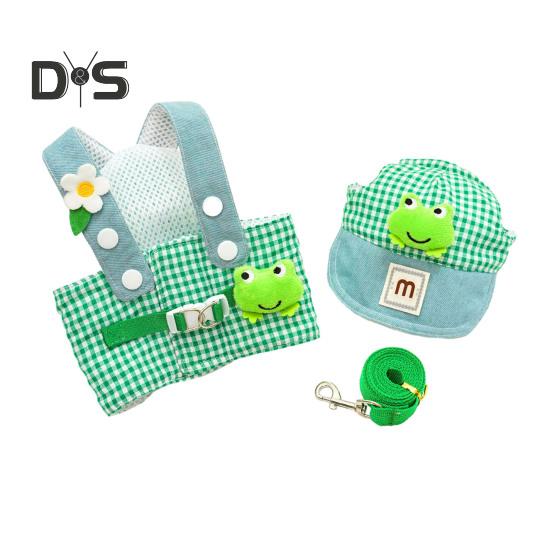 

Летний комплект одежды для щенков из 3 предметов, регулируемая шлейка для защиты от солнца, поводок и комплект с мультяшным плюшевым декором для кошек и маленьких средних собак XL зелёный