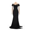 AL243 European and American Women's Sexy V-neck Evening Dress - High Slit, Solid Color, Short Sleeve for Spring/Summer