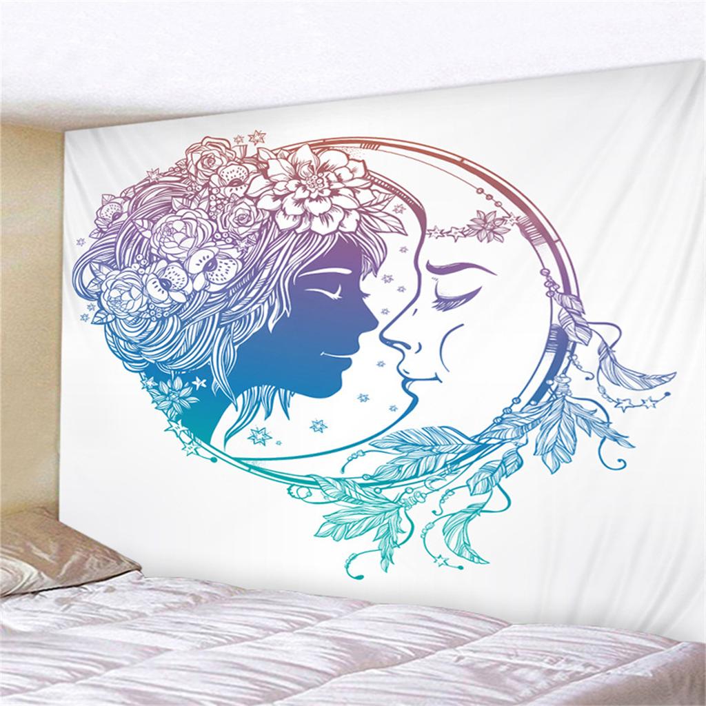 Celestial Sun and Moon Tapestry  Boho Astrology Wall Decor with Stars  Floral Borders for Bedroom  Meditation Spaces