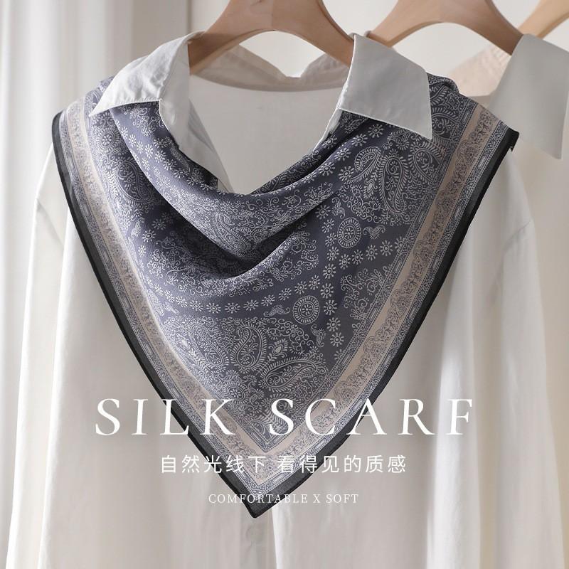 100% Pure Silk Square Scarf With Paisley Print Lightweight Wrap Women