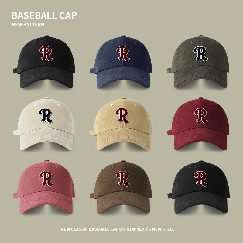 R Label Letter Baseball Cap Women's Autumn and Winter Warm Casual Sunscreen Face Small Versatile Street Sunshade Peaked Hat