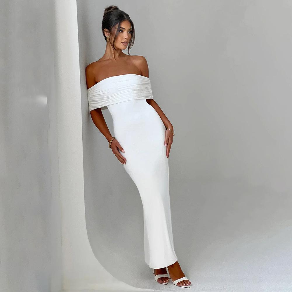 Women's Off Shoulder Sleeveless Maxi Dress Slim Fit High Waist Sexy Backless Mermaid Dress