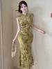 Real Shot 9434 Sexy Mesh Patchwork Cheongsam Nightclub Dress