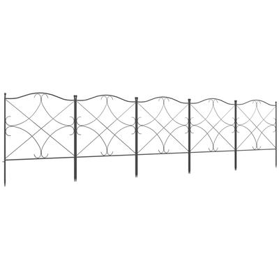 Set of 5 Decorative Garden Fences In Metal with Ornaments 305 X 62 Cm Black