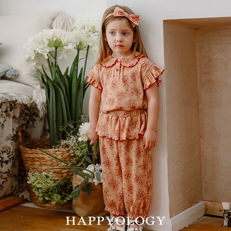 Happyology Girls British Style Floral Print Short Sleeve Top M