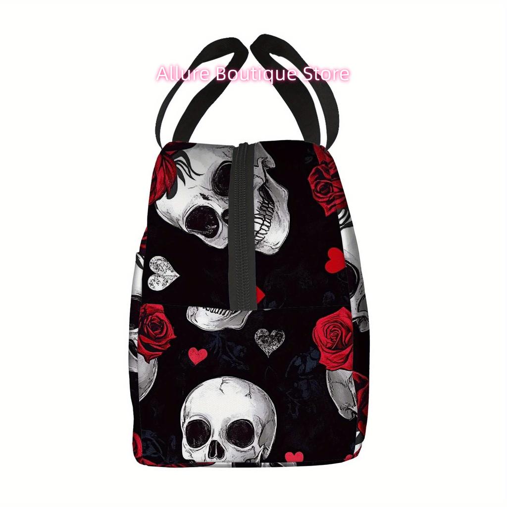 1pc Gothic Thermal Insulated Bag - Skulls, Roses & Hearts Design Thermal Insulation Bag, Non-Food Contact, Portable Thermal Leak