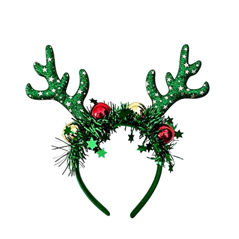 Holiday Reindeer Antler Headband with Wrapped Band, Shining Tinsel Detail and Festival Ball Design for Christmas DressUp