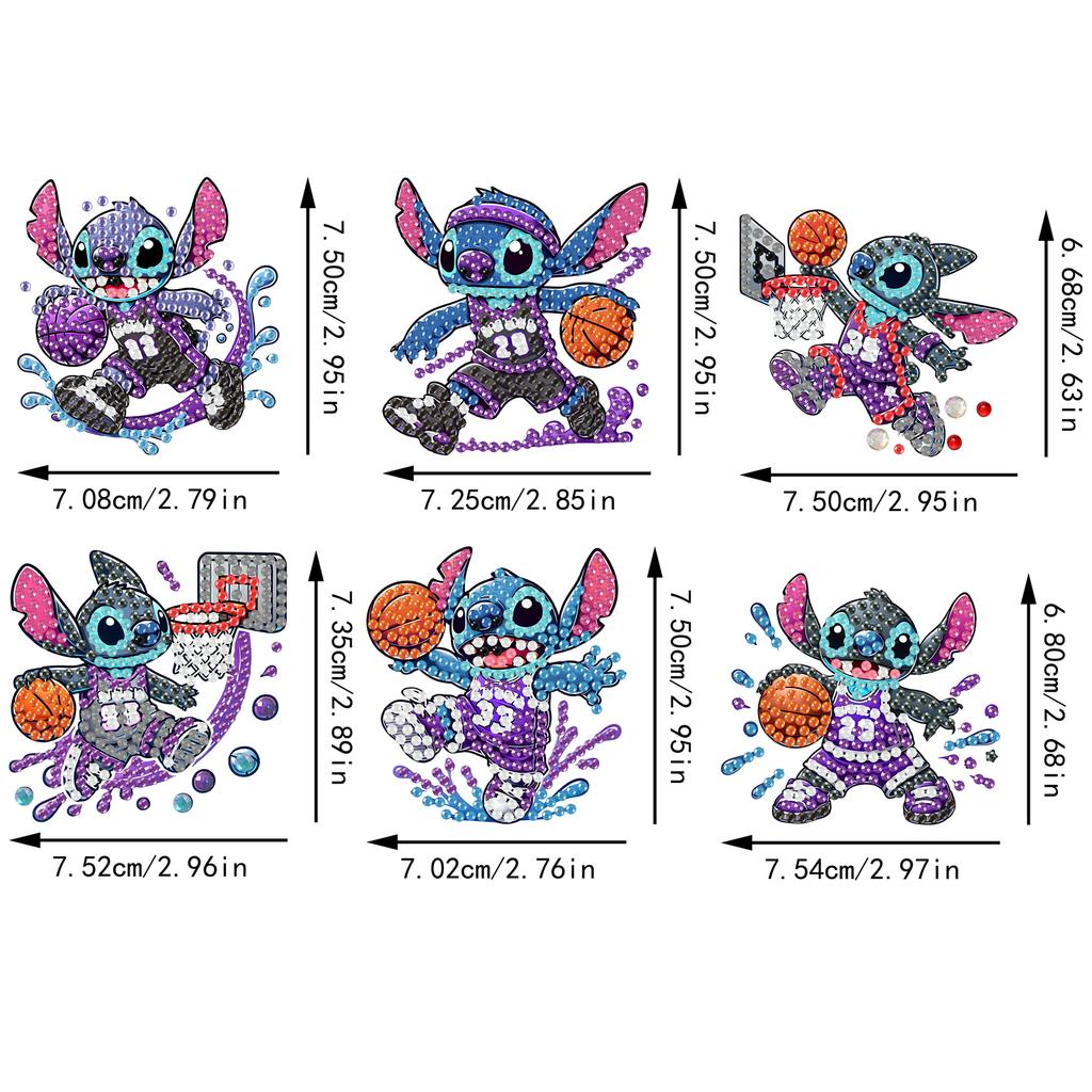 6Pcs DIY Diamond Painting Refrigerator Magnets, Disney Stitch, Cross-stitch Round Diamond Handicraft Home Decoration Gift