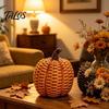 Thanksgiving Festive Table Decor Faux Rattan Resin Pumpkin Figurine, Vintage Distressed Orange Black Farmhouse Tabletop Fall Seasonal Window