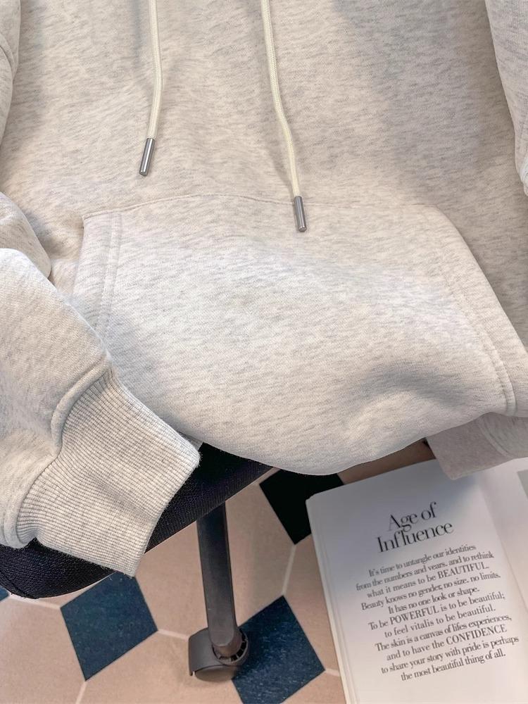 Imitation Cotton Blended Milk Silk Hoodie (Silver Fox Fleece) - Round Neck, Loose Sweatshirt, 320g/420g