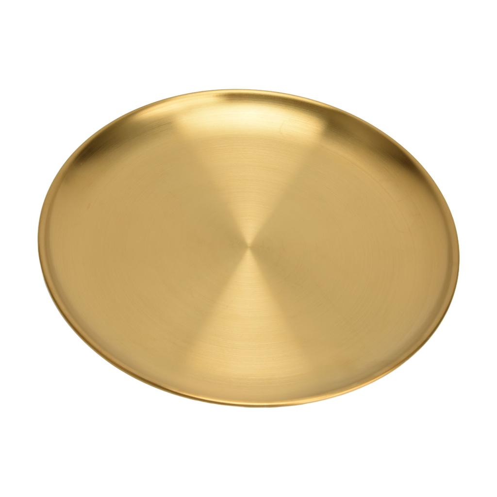 Servierschalen aus Edelstahl Grillplatte Verdickte runde Platte Goldene Dessertplatte