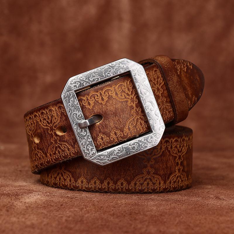 Belt Men's Thickened and Extra Thick Genuine Leather Pure Cowhide Stainless Steel Versatile Retro Casual Men's Jeans Belt