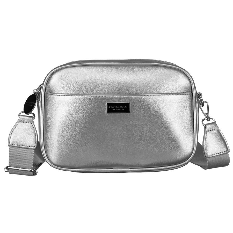 Fashionable Silver Women's Crossbody Bag with a Wide and Narrow Strap Included Peterson