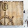 Maritieme Eilandkaart Douchegordijnen, Vintage Oude Kaart Piratenschip Decor Polyester Oceaan Oude Piraten Schatkaart Douchegordijn