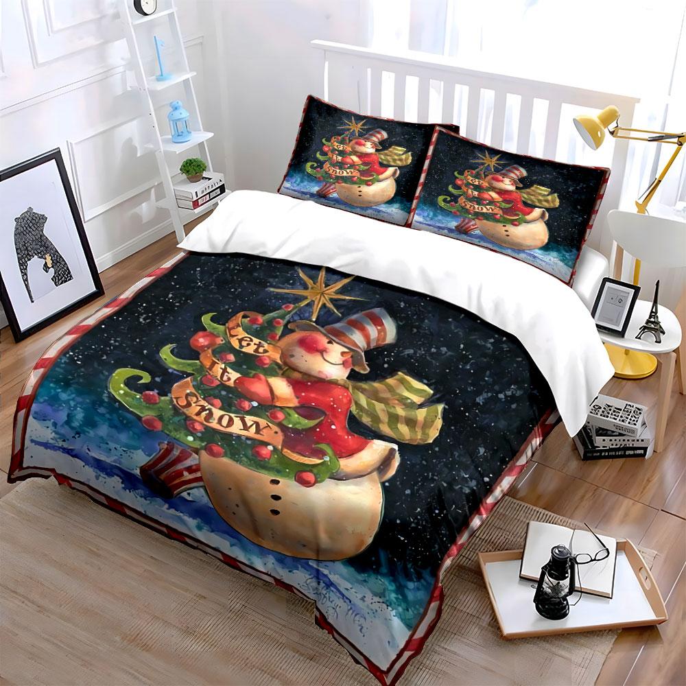 Let It Snow Snowman Painting Bedding Duvet Cover Set Duvet Cover Pillowcases  (1*Duvet Cover 2*Pillowcases, without duvet insert)
