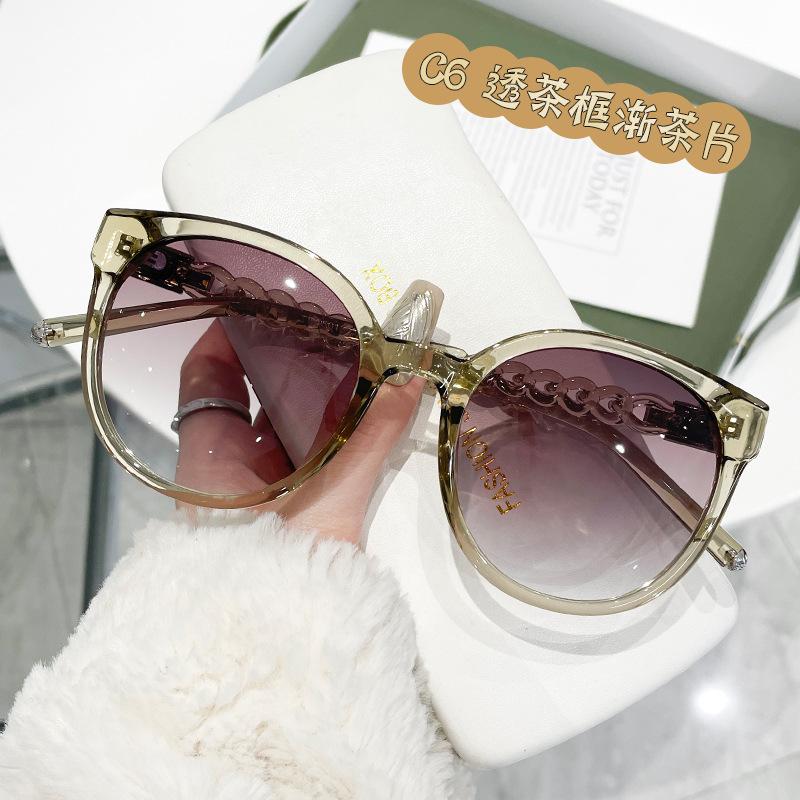Retro Polarized Sunglasses Round Frame Twist Legs Sunglasses Big Face Thin Uv Protection Women 55013
