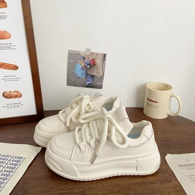 Cream Thick-soled Women's Muffin Spring and Autumn New Niche Design Bread Shoes Student Leather Panel Shoes