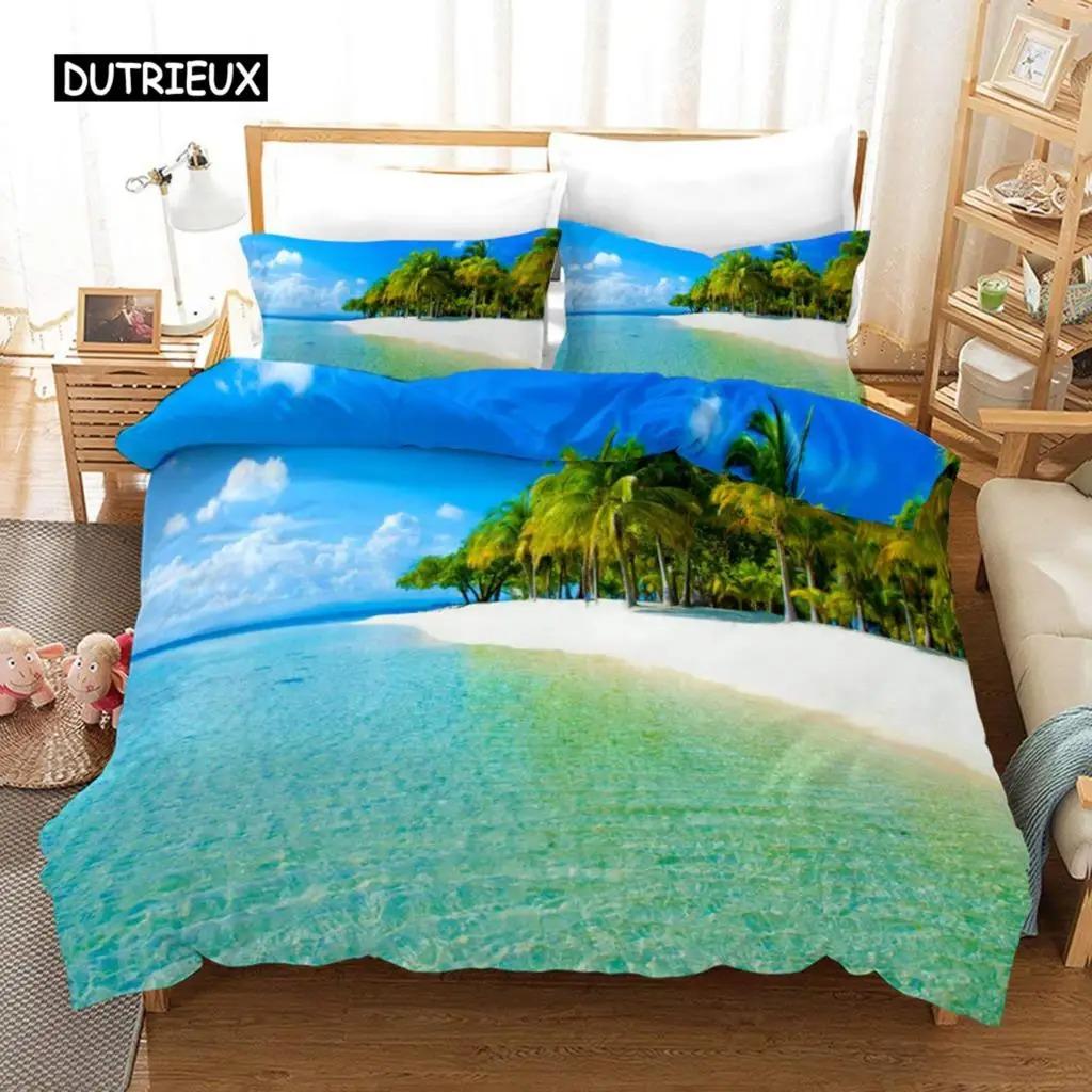 Beach Duvet Cover Set Twin for Kids Ocean Bedding Set Bedclothes Hawaiian Tropical Printed Microfiber Polyester Comforter Cover