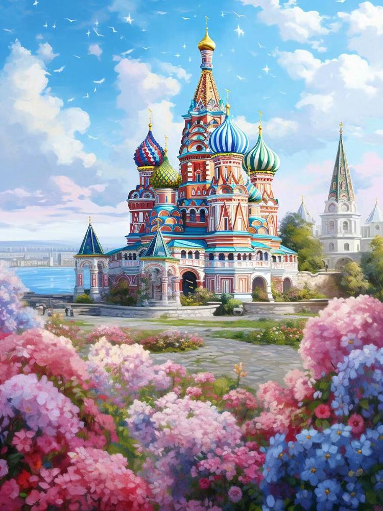 Diamond Painting Castle Russia 5DDIY Diamond Flower Picture Embroidery Landscape Church Mosaic  Kit Handmade Hobbies Decoration