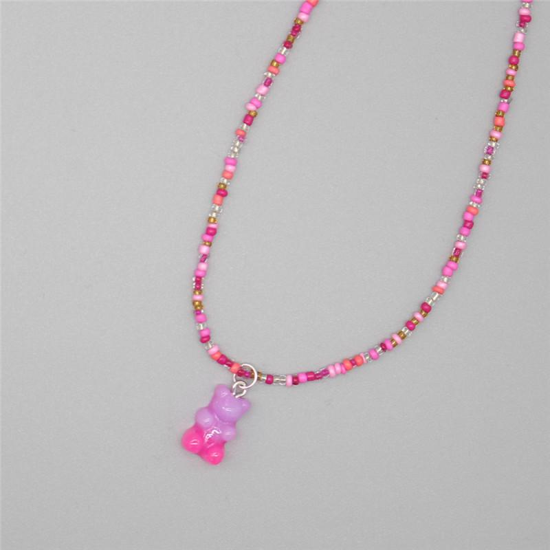 Nuova Boemia Coreana Amante Colorato Orsetto di Gomma Ciondolo Girocollo Resina Multicolore Perline di Riso Collana per Donne Ragazze Regali