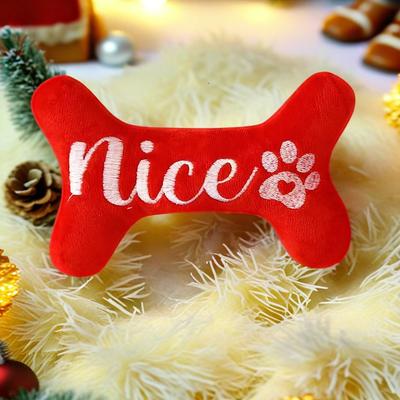 1pc-Christmas Bone Design Plush Toy with Squeaking Pet Teeth Durable Chew Toy for Dog Interaction