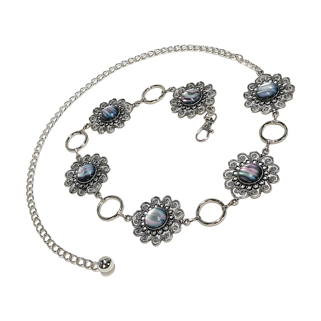 Lightweight Metal Chain Belt with Stone Accent Handcraft Bohemian Accessory Waist Cincher Band for Beach Parties