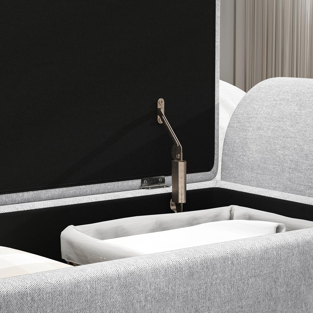 Storage Ottoman with Armrest, Upholstered Linen Storage Bench, Window Seat with Rubberwood Legs, Footstool for Bedroom Living Room, Hallway