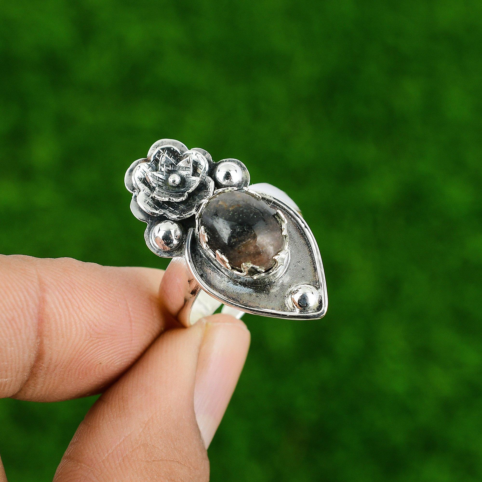 

Натуральный Родонит Мульти Камень Цветок Регулируемое Кольцо 925 Серебро Для Девочек Adjustable