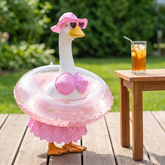 Summer Porch Goose Outfits Funny Goose Costume Set with Pool Float Swim Goggles Swinsuits Hawaiian Luau Style Bikini Set for Outdoor Patio Lawn Decor