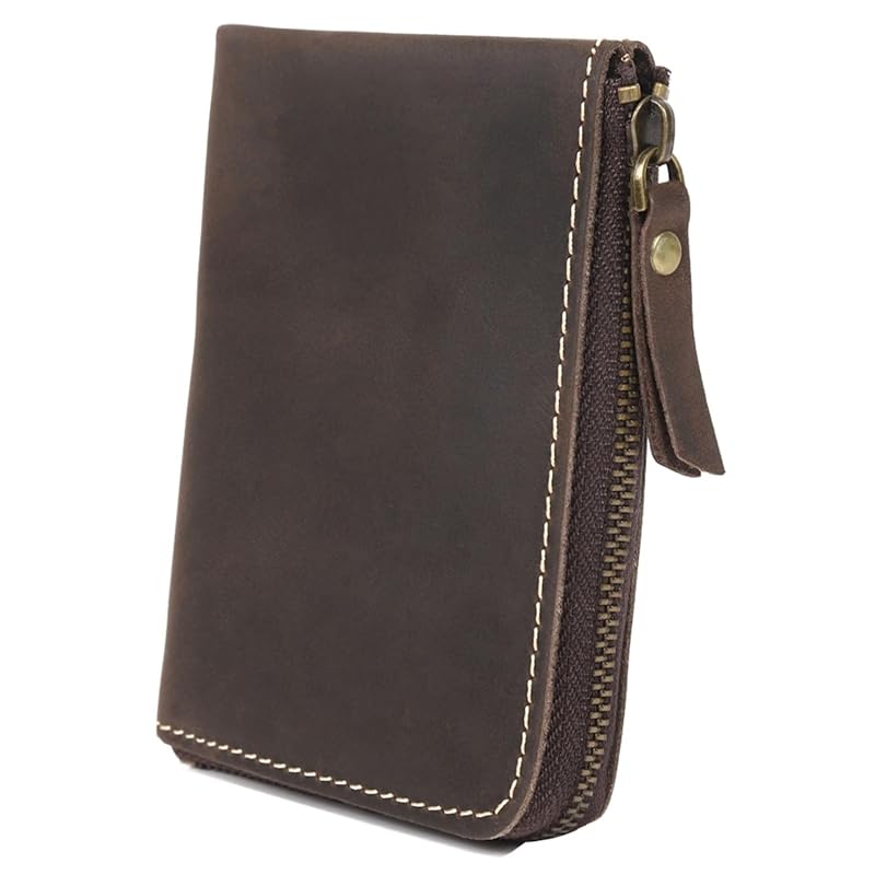 

[YuHaru] men s wallet genuine leather L-shaped zipper cowhide leather dark brown