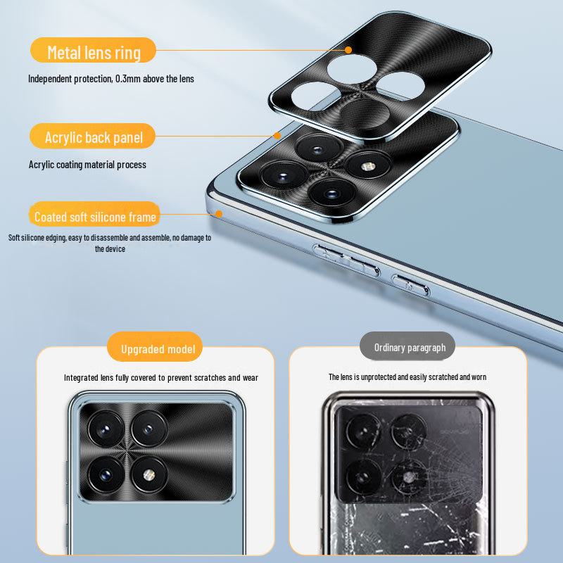 Redmi K70 AG Frosted Electroplating Case with High-End Metal Lens and Soft Edge for Protection.