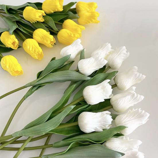 Artificial Tulip Flower Real Touch PU Faux Tulip Flower Stem with Leaves for Wedding Floral Arrangement Spring Home Office Table Decor