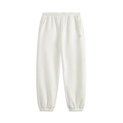 Li Ning Sports Lifestyle Serie Lässige Strick-Sweathose mit Bündchen und Logo Damen Unterteile Champagner-Weiß AKLV132-1