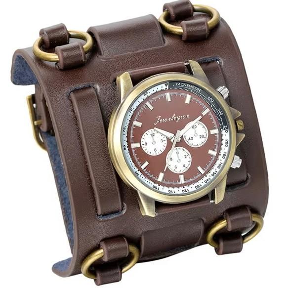 Men Punk Rock Gothic Vintage Retro Wide Strap Watch Male Clock Leather Bracelet Quartz Military Man Wristwatch