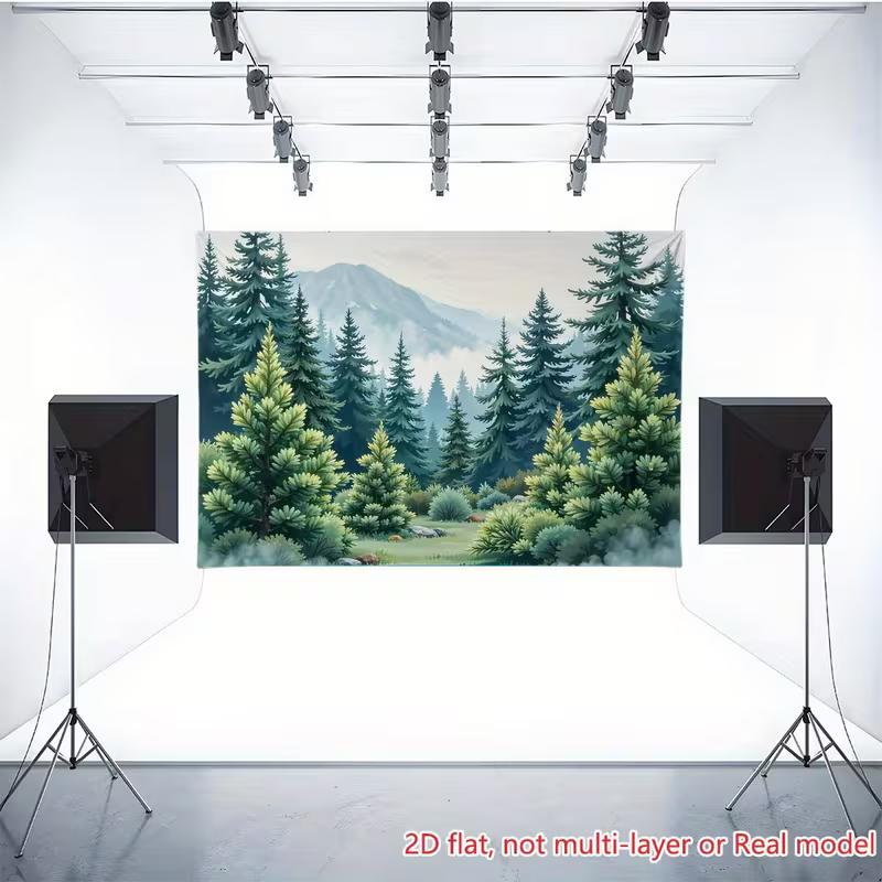 2D Soft Green Pine Tree Tapestry Foggy Mountain Forest Wall Hanging for Room Decor