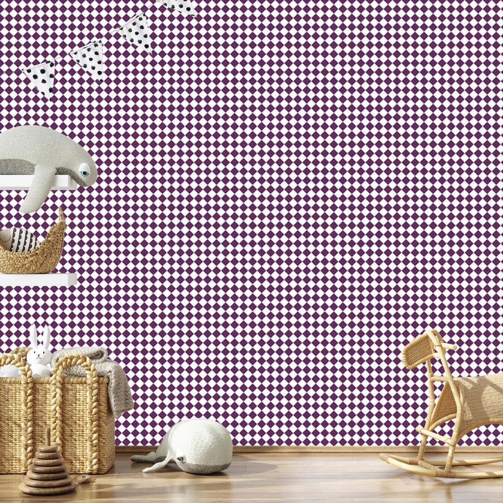 Geometric Diamonds Wallpaper Purple, Light Gray and White 50x1000
